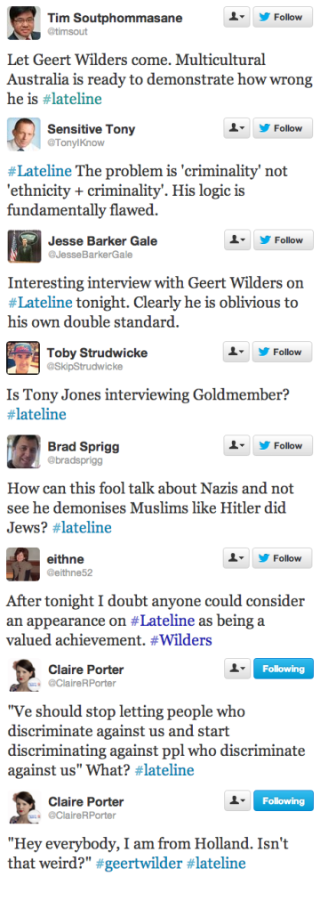Some tweets during the program Lateline. Click on the image to read more comments.